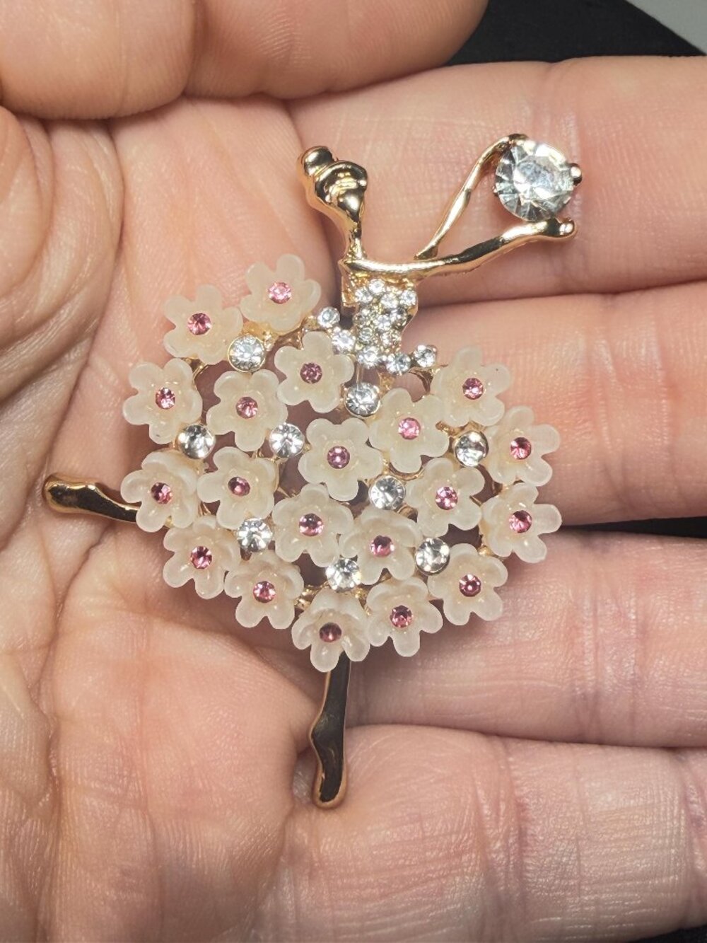 Ballerina Brooch Pink Rhinestone Tutu Dancer